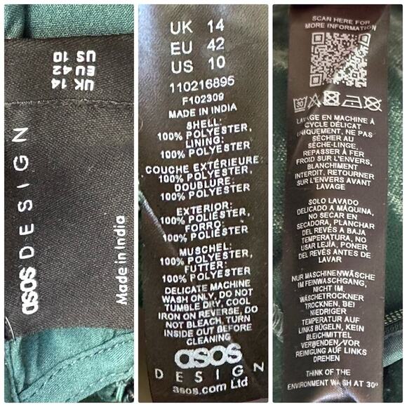 ASOS DESIGN 10 crushed velvet bias cut mini dress with button detail dark green - Picture 9 of 11